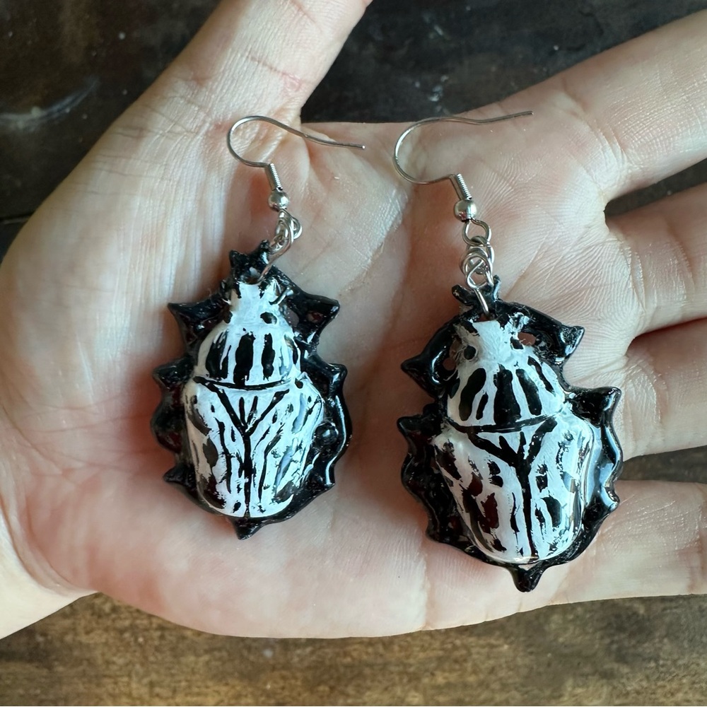 3/$25 - Black and White Beetle Earrings